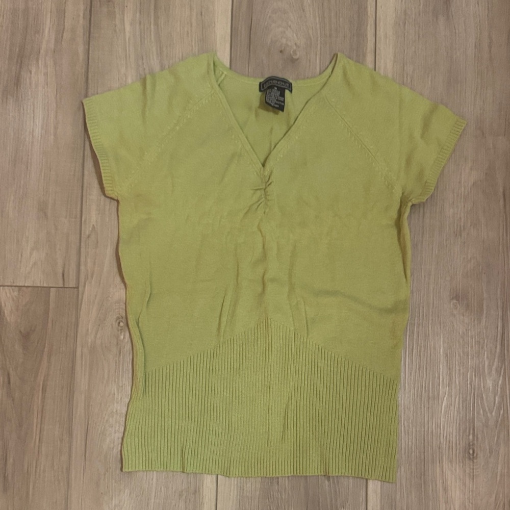 Takeout Lime Green Short Sleeve V-Neck Top